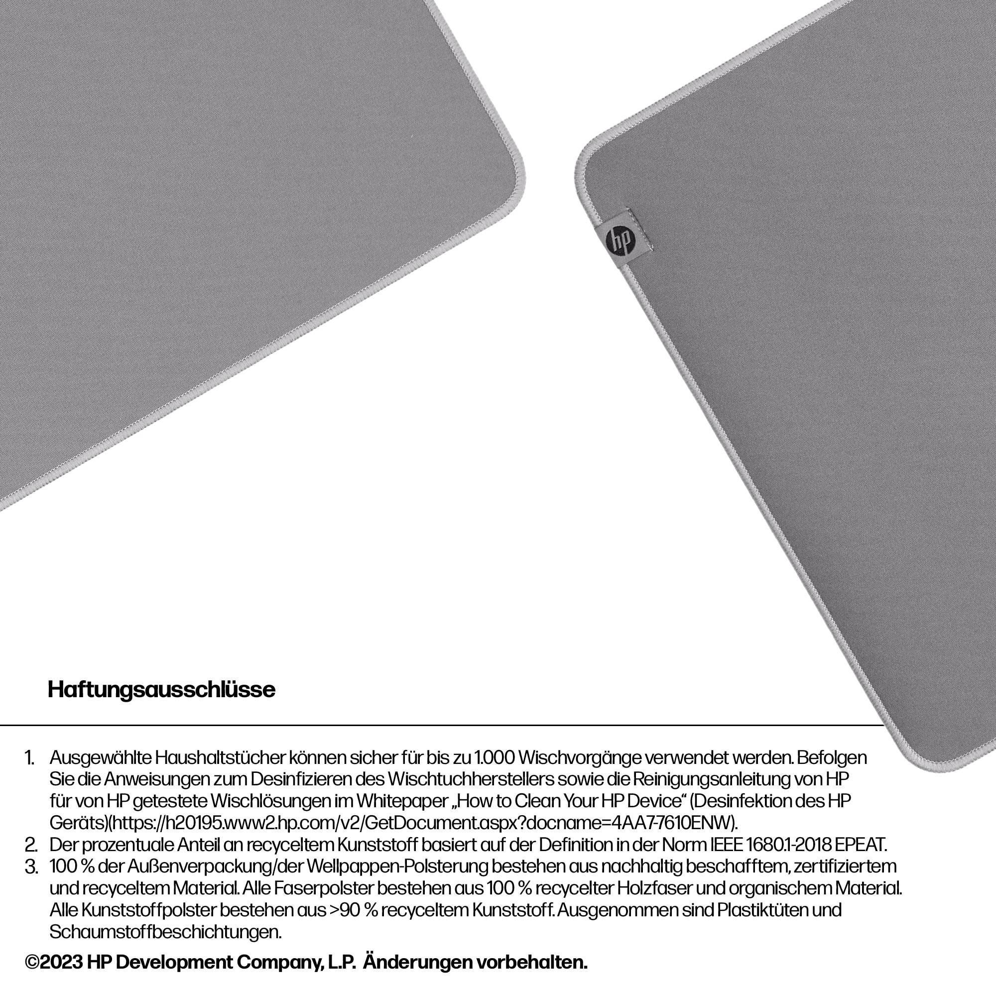 Szürke elektronikai eszköz hátlapja, tükröződésmentes felülettel és gyártói felelősségkizáró nyilatkozatokkal az alsó részen.