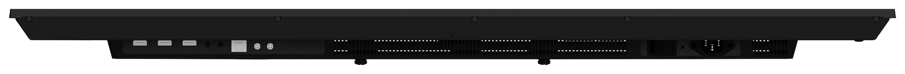 A fekete laptop hátulnézete, amely szellőzőnyílásokat és különböző csatlakozókat mutat, beleértve az USB- és HDMI-portokat.