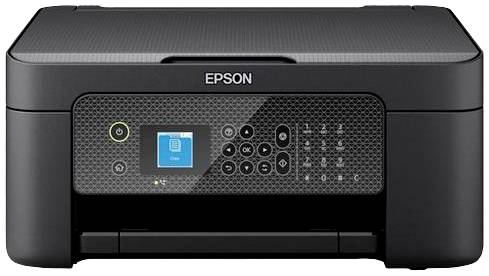 Fekete Epson nyomtató billentyűzettel és kis kijelzővel az elején. A dizájn modern, funkcionális elemeket mutat.