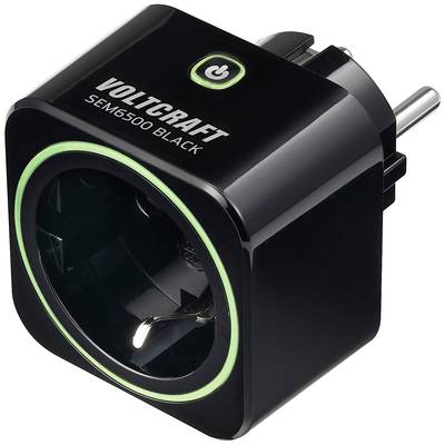 Fekete Voltcraft SEM6500 intelligens dugaszolóaljzat zöld LED-kijelzővel.