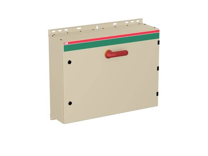 Piros karral és ABB-logóval ellátott elektromos ház. Ipari alkalmazásokra alkalmas.