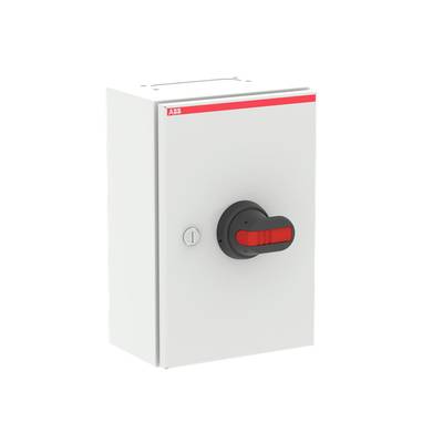 Fehér ház fehér előlapján piros és fekete kapcsolóval, valószínűleg elektromos vezérléshez.