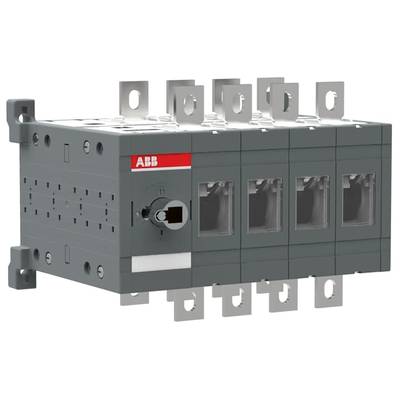 ABB fekete elektromos megszakító oldalsó tartókeretekkel, négy átlátszó ablakkal és fém síncsatlakozókkal.
