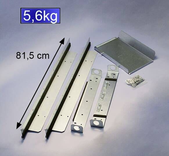 Fémrészekből, csavarokból és egy tartóból álló szerelési készlet. Súly: 5,6 kg. Hosszúság: 81,5 cm.