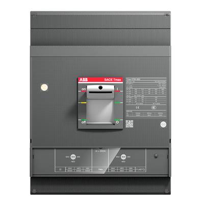 ABB SACE Tmax típusú elektromos megszakító, középső kapcsolási pozícióban, felületén technikai részletekkel.