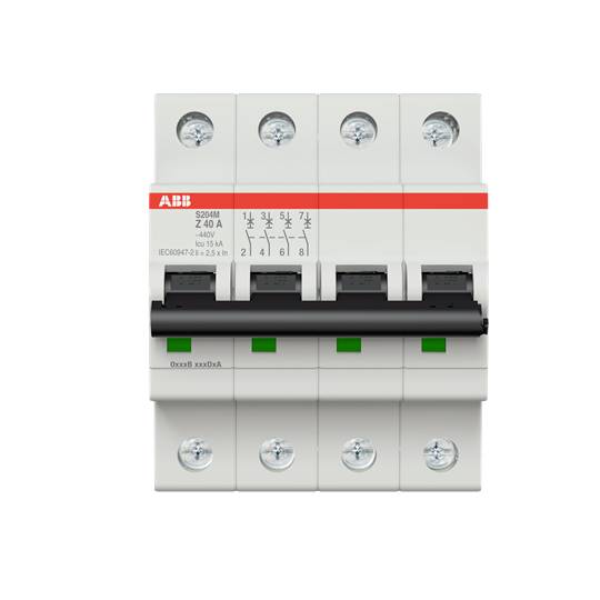 'ABB S204' típusú megszakító, 4 pólusú, 240 A, 400 V-os, alkalmas elektromos rendszerek áramkörének megszakítására.
