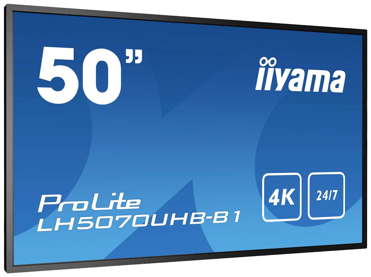 '50 hüvelykes ProLite LH5070UHB-B1 4K monitor, 24/7 üzemre alkalmas, iiyama márka.'