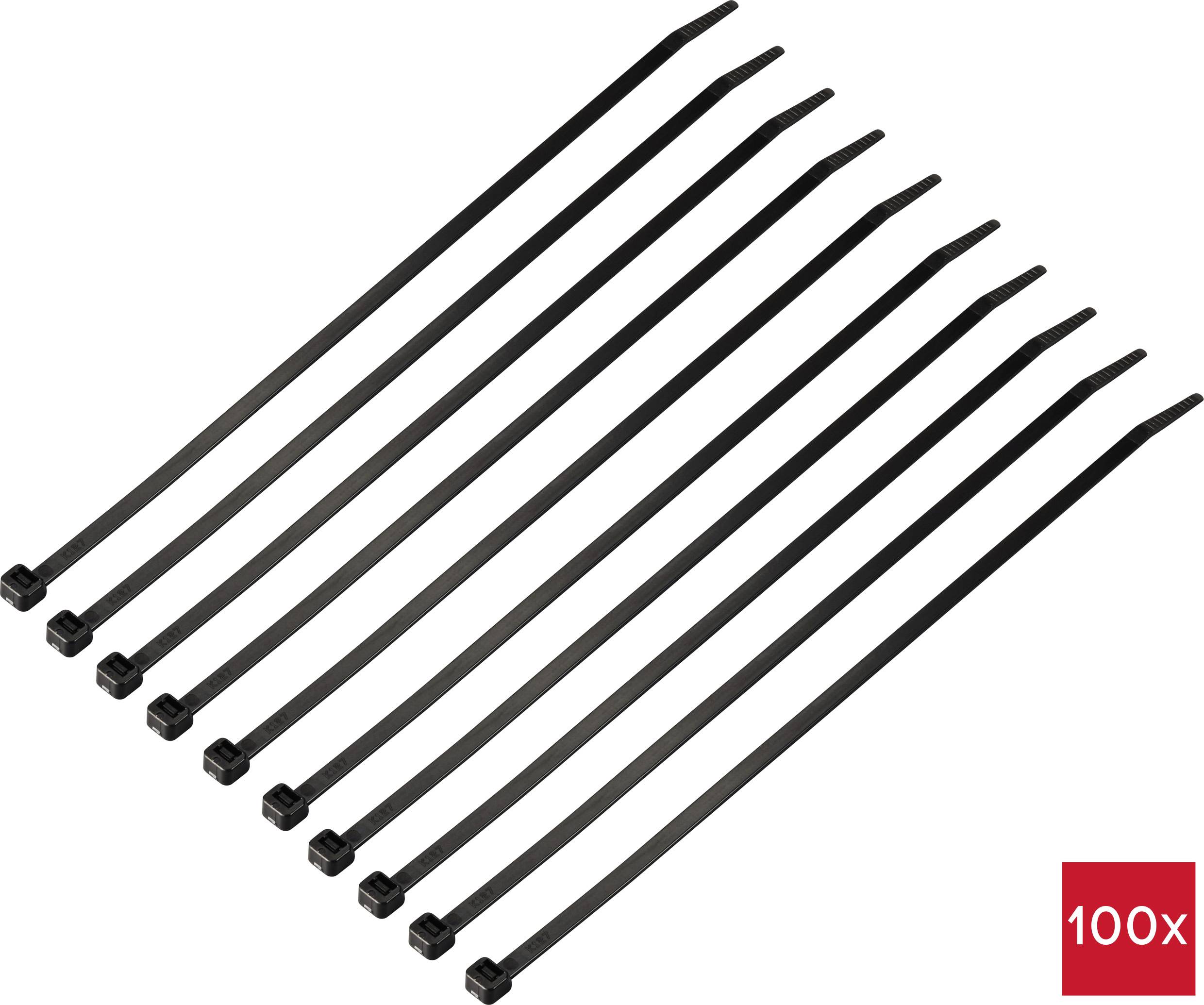 TRU COMPONENTS TC-12523696 Kábelkötöző 250 mm 4.8 mm Fekete Hidegnek ellenáll 100 db
