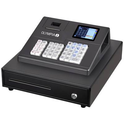 Egy elektronikus pénztárgép képernyővel és gombokkal.