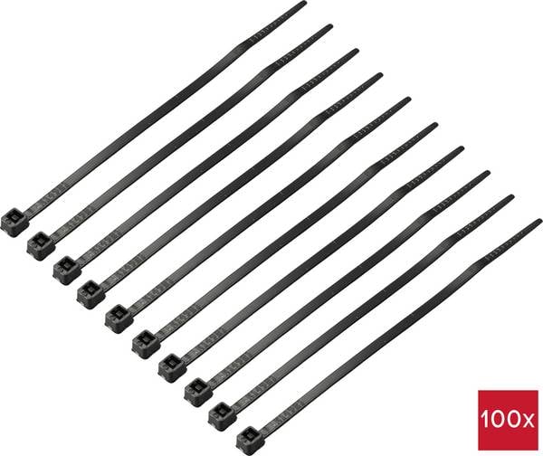 <br> TRU COMPONENTS<br> TC-12533316<br> <br> Kábelkötöző<br> 100 mm<br> 2.5 mm<br> Fekete<br> <br> 100 db<br>