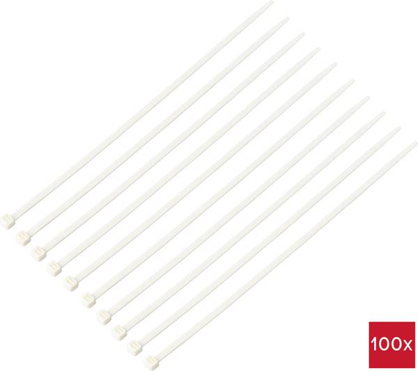 <br>  TRU COMPONENTS<br>  TC-12533336<br>  <br>  Kábelkötöző<br>  300 mm<br>  4.8 mm<br>  Fehér<br>  Égésgátló<br>  100 db<br>