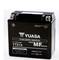 Yuasa márkájú fekete akkumulátor, YTX14 modell, specifikációk: 12V, 12Ah, 200A (CCA). Motorkerékpárokhoz alkalmas.
