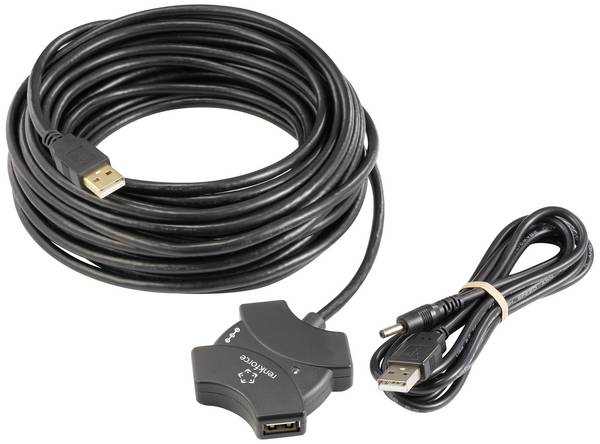 Renkforce RF-6270930 USB hub 4 port USB-A USB 2.0 480 MBit/s Beépített hatótávnövelővel Fekete RF-6270930