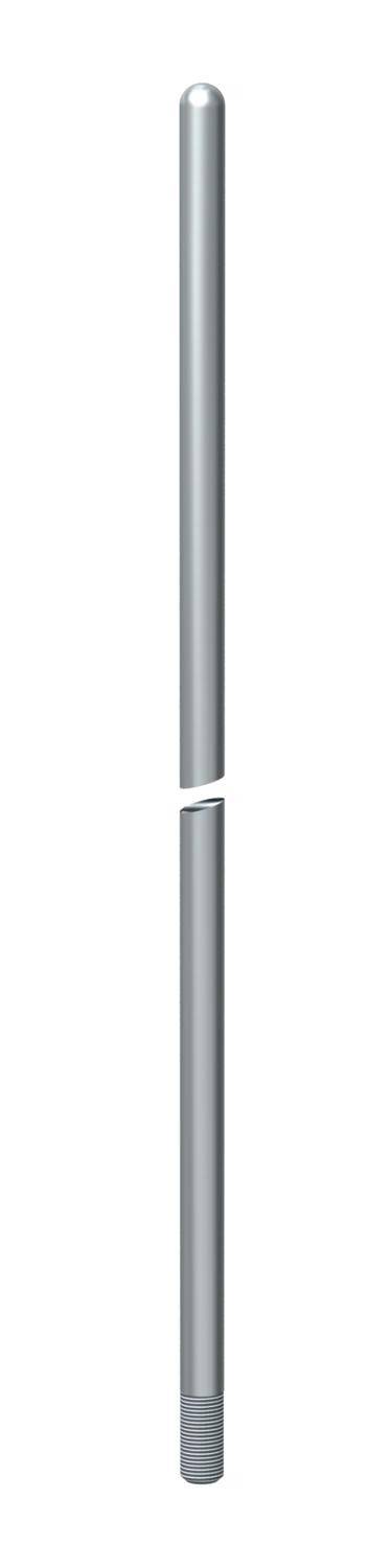 Egy hosszú, ezüstszínű pálca, amely középen ketté van választva, fehér háttér előtt.