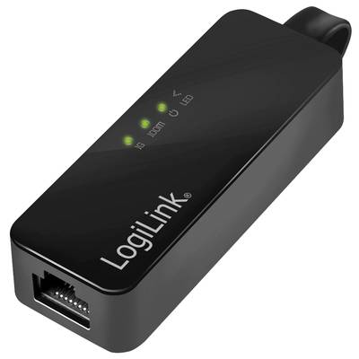 'LogiLink hálózati adapter, fekete LED-kijelzőkkel 10/100/1 Gbps sebességhez.'