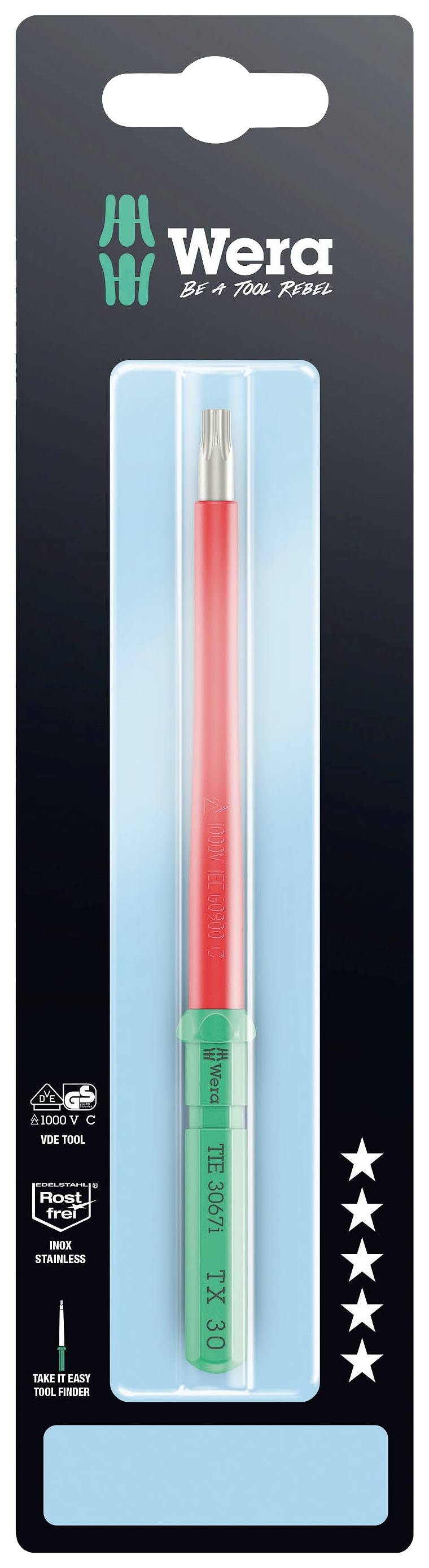 Wera Kraftform Kompakt VDE 3067 i TX 30x157mm TIE SB Villanyszerelő TORX Cserélhető penge TX 30 157 mm