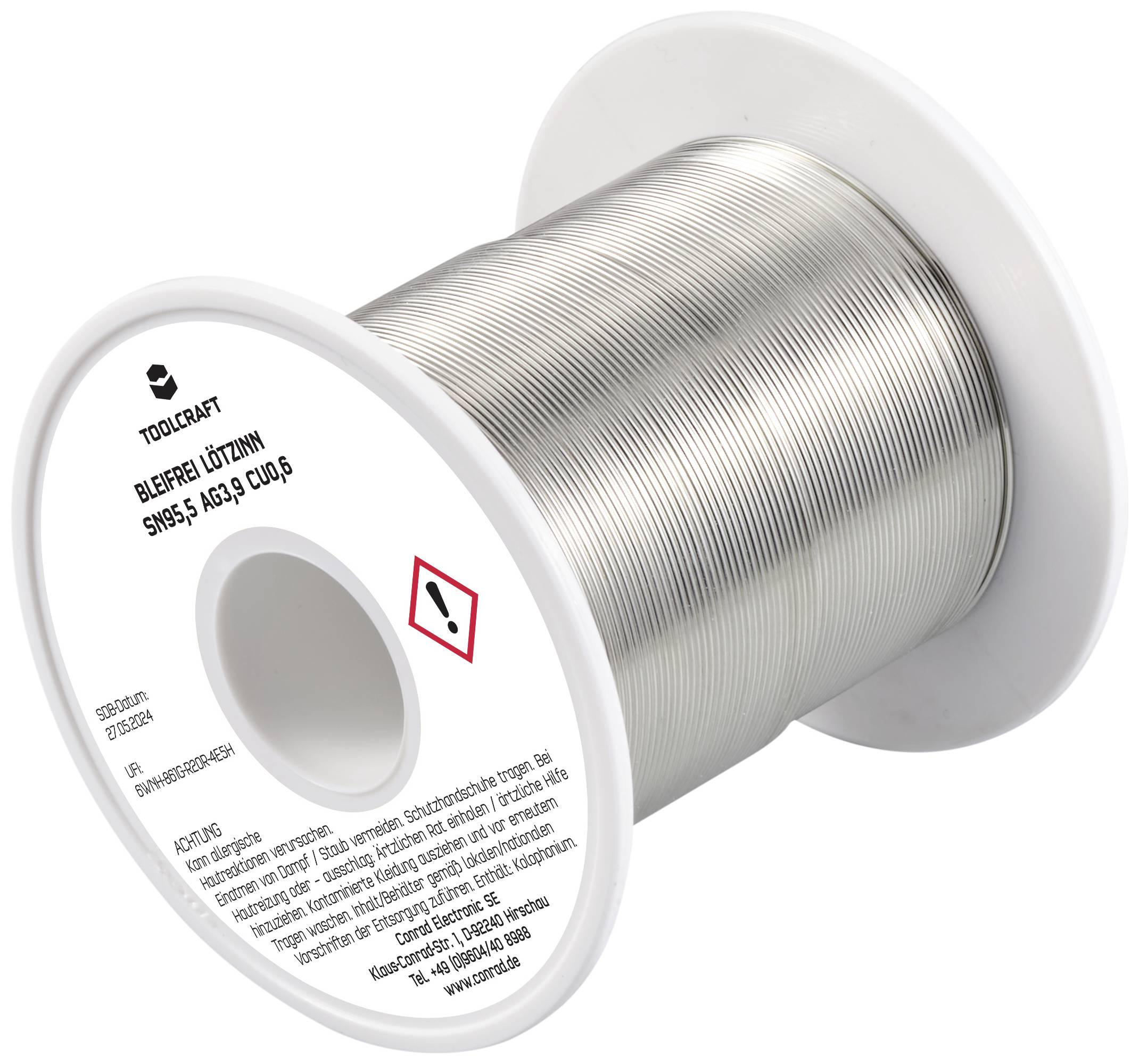 TOOLCRAFT TO-9503307 Forrasztóón, ólommentes Tekercs Sn95,5Ag3,9Cu0,6 ROL1 100 g 0.7 mm
