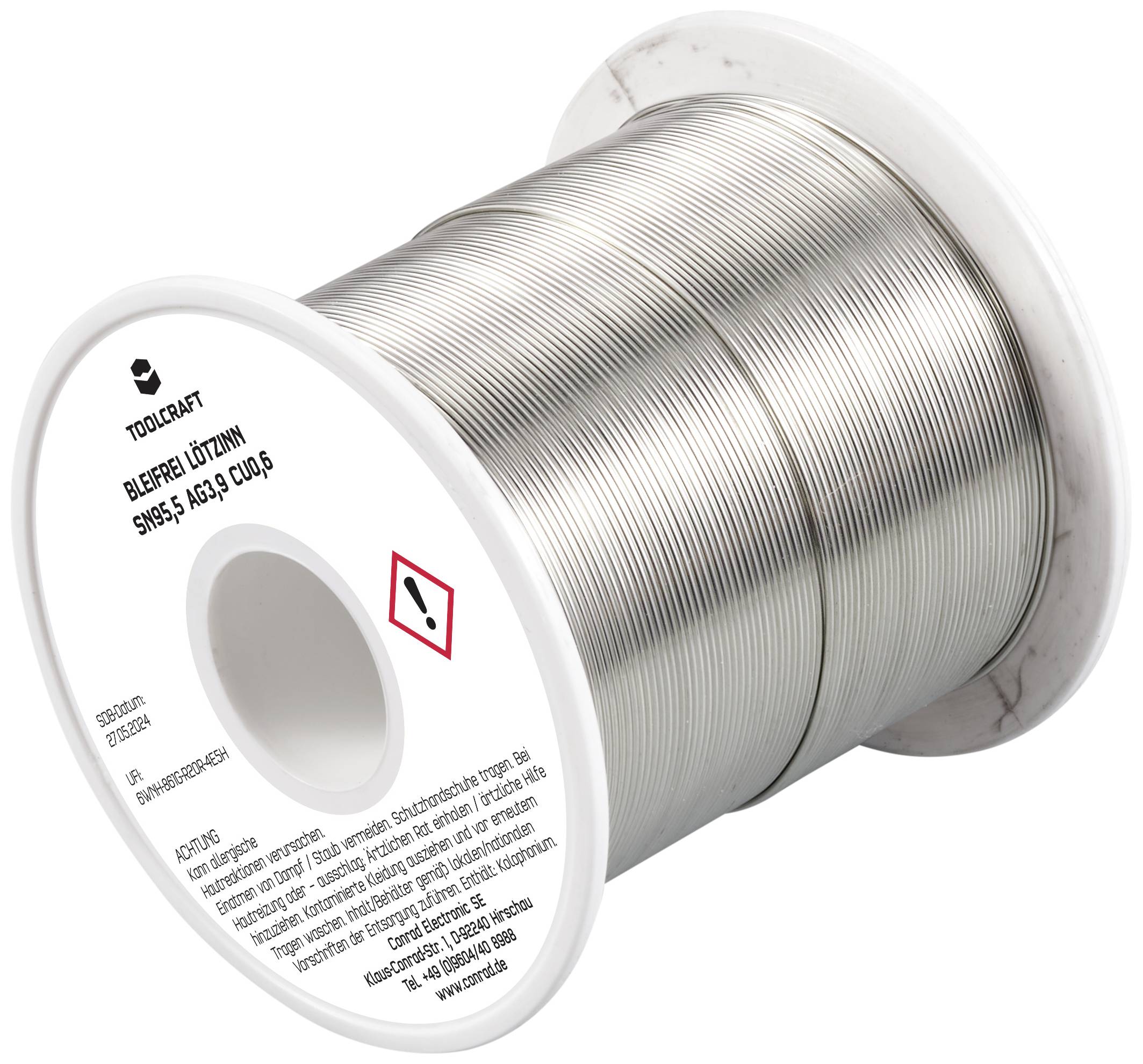 TOOLCRAFT TO-9503310 Forrasztóón, ólommentes Tekercs Sn95,5Ag3,9Cu0,6 ROL1 250 g 0.7 mm