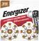 Két Energizer márkájú hallókészülék elem, 312-es méret, az "Our longest lasting ever!" (Valaha volt leghosszabb élettartamú!) felirattal angol nyelven.