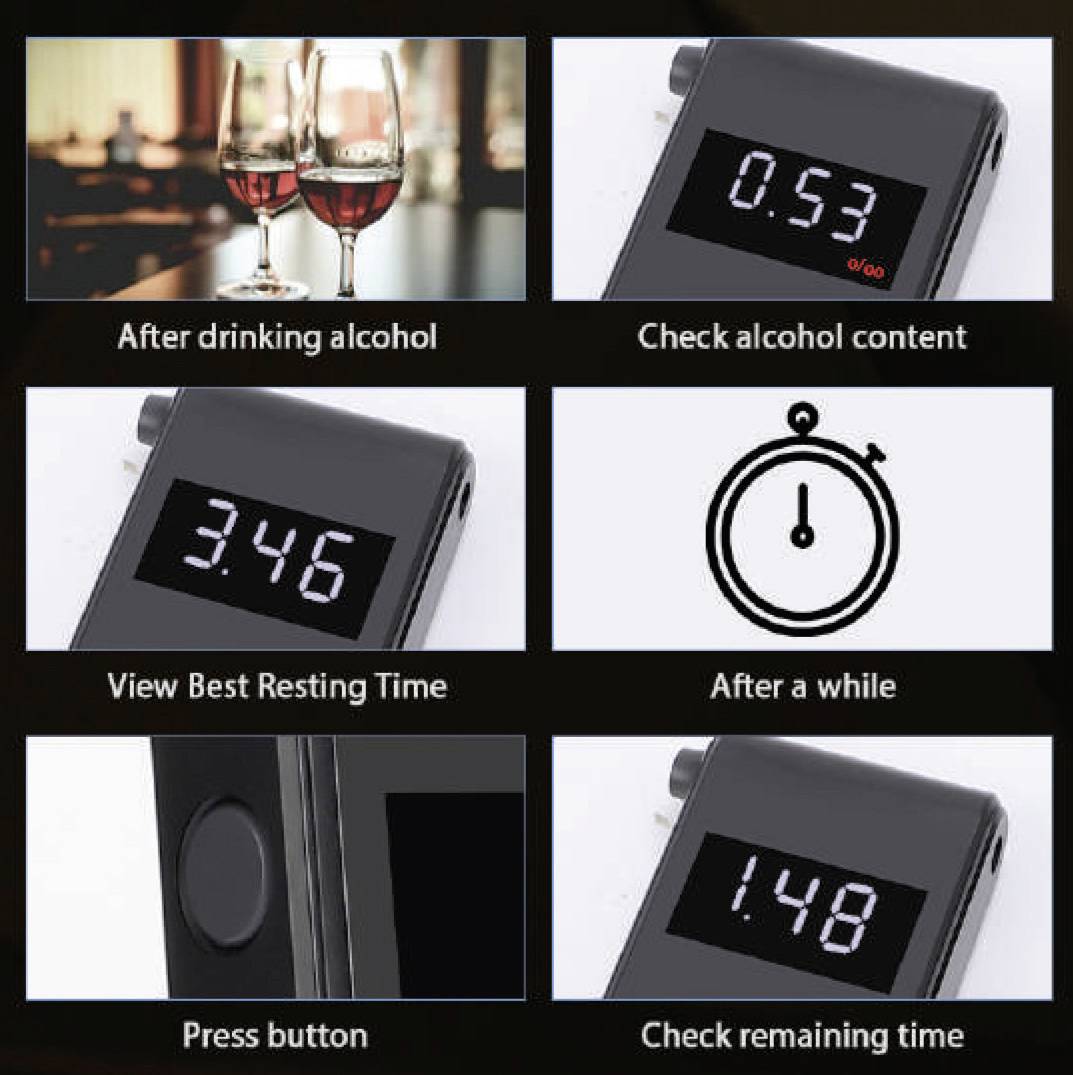 alkoSure Alkoholteszter Fekete (matt) 0.00 - 4.00 ‰ Kijelzővel, Különböző mértékegységek megjeleníthetők-5