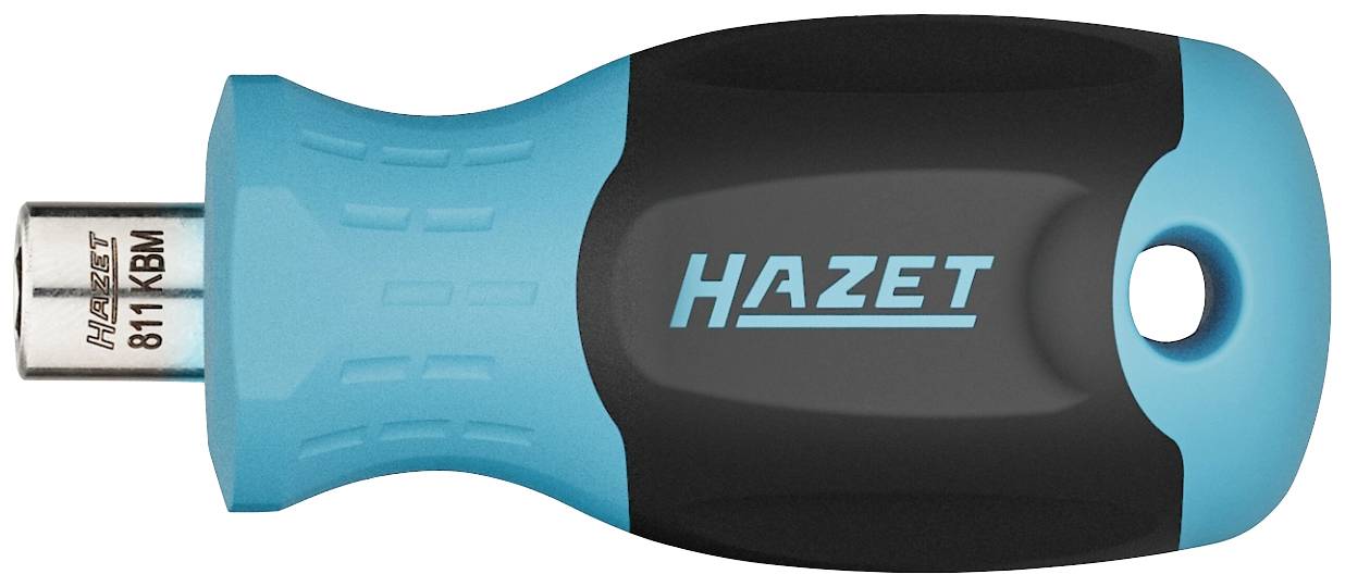 Kék-fekete dizájnú csavarhúzó markolat "HAZET" felirattal kék színben. Egy fémrúd áll ki rajta, amelyen a '811 KBM' felirat olvasható.