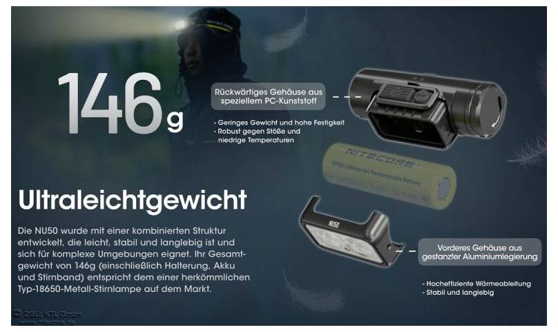 NiteCore NU50 LED Fejlámpa Akkuról üzemeltetett 1400 lm NC-NU50-5