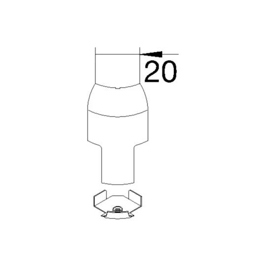 Egy alkatrész műszaki rajza a '20' felirattal.