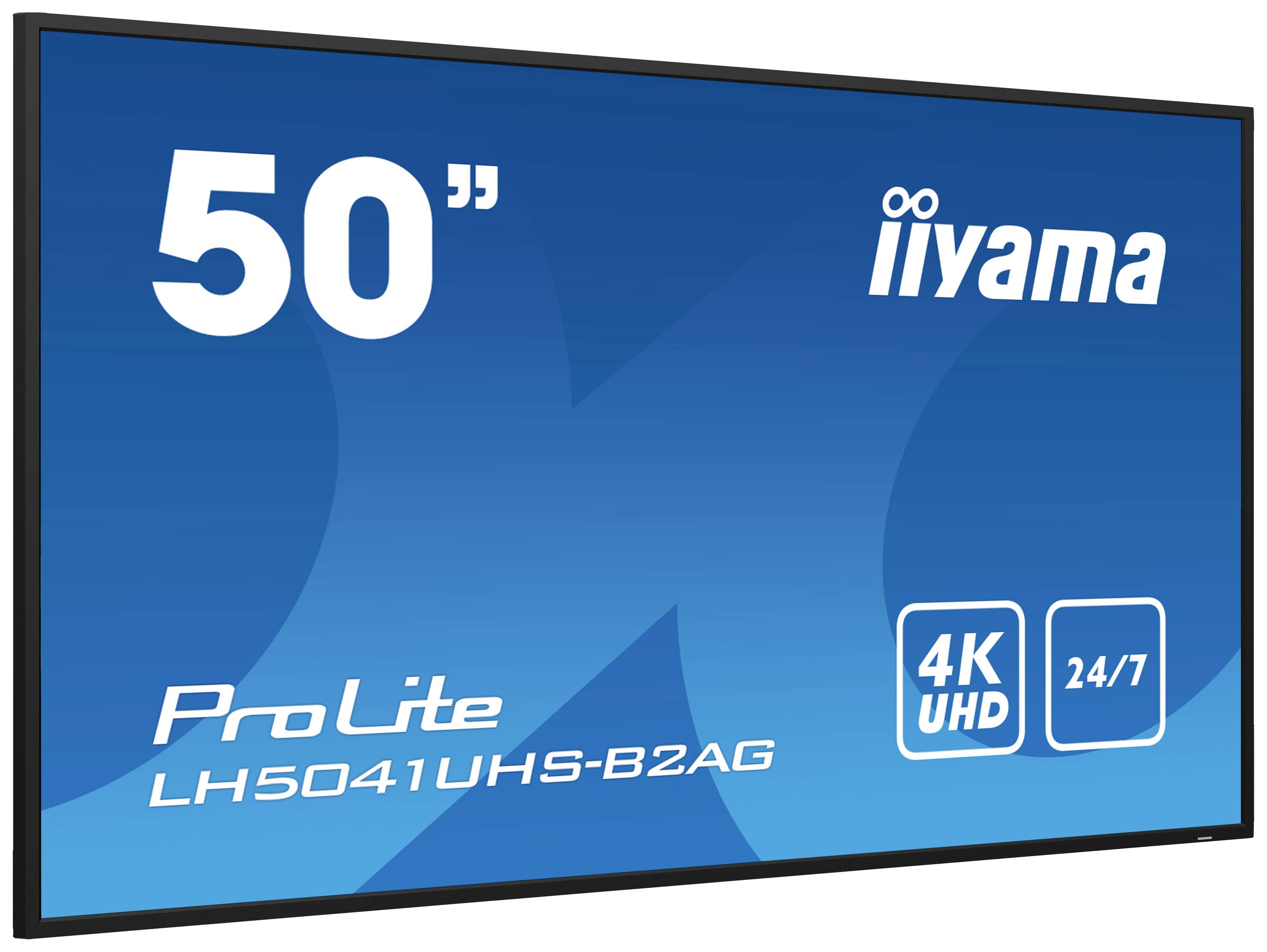 50 hüvelykes iiyama monitor, ProLite LH5041UHS-B2AG modell, 4K UHD felbontással, 24/7-es üzemeltetésre alkalmas.