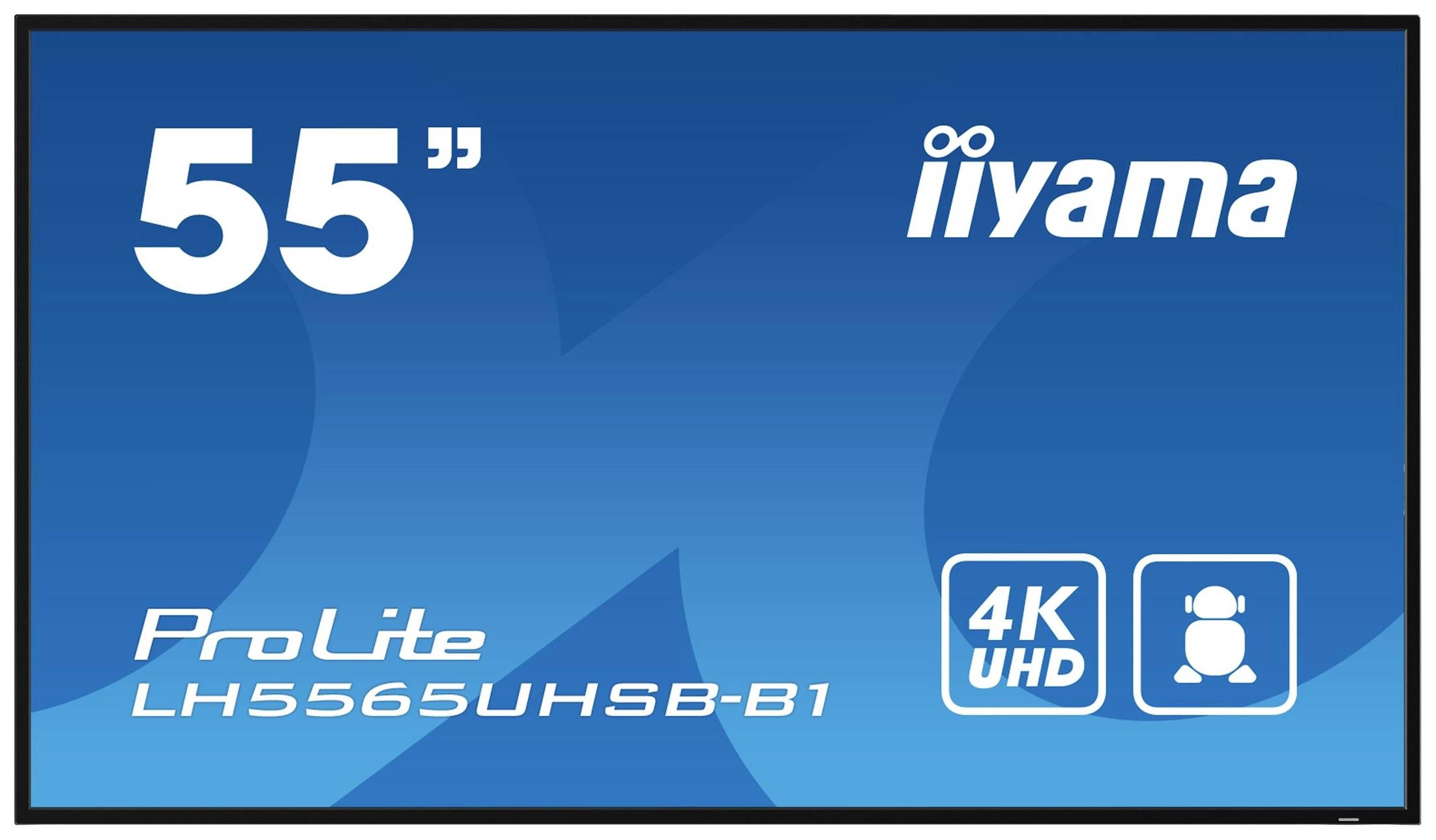 'ProLite LH5565UHSB-B1 55" 4K UHD monitor az iiyama-tól' kék háttéren.