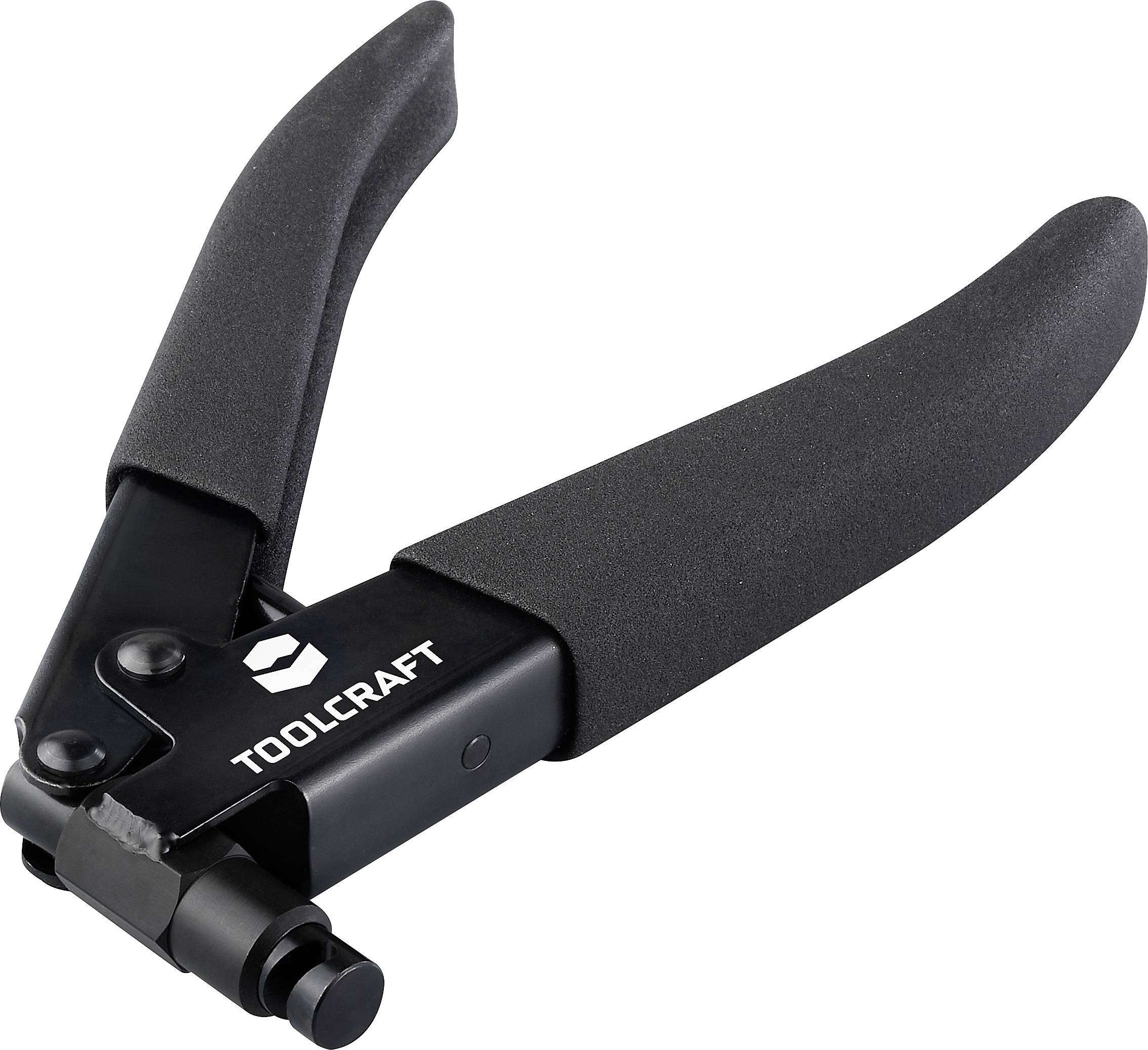 Toolcraft kézi popszegecsfogó fekete gumis markolattal és emelőszerkezettel, amely vakszegecs anyagokba történő rögzítésére szolgál.