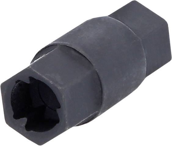 Egy fekete, hatszögletű fémből készült csavarkulcs-feltét. Alkalmazható csavarhúzóval vagyütvecsavarozóval történő használatra.