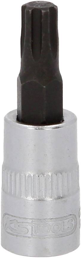 Torx-bit adapter, fekete, ezüst foglalattal, csavarási munkálatokhoz alkalmas.