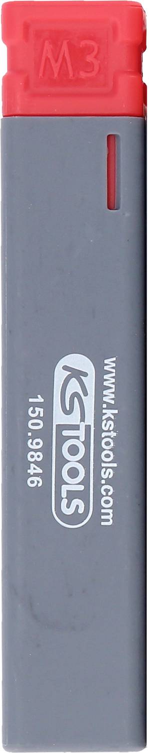 Egy szürke öngyújtó piros kupakkal, amelyre a KS Tools logóját és weboldalát nyomtatták rá.