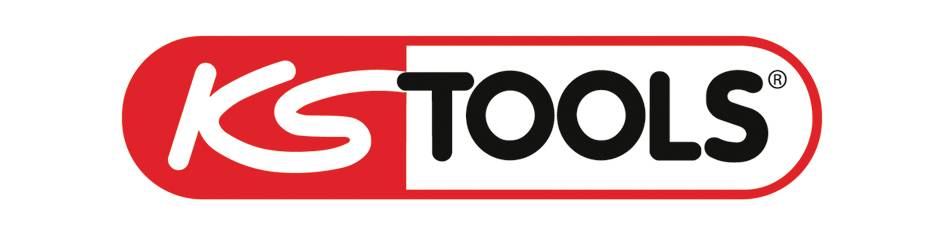A kép a 'KS Tools' logóját mutatja, amely egy fehér és piros háttérből áll, stilizált felirattal vörös és fehér színben.