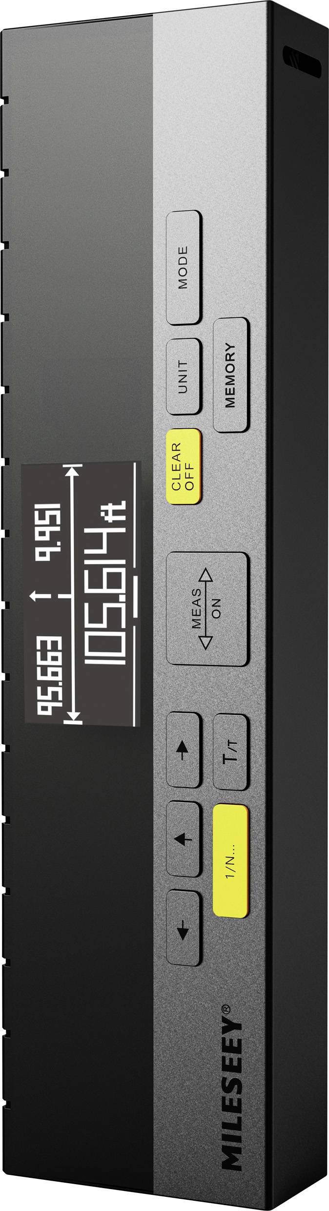 Elektronikus mérőeszköz kijelzővel és gombokkal. Mutatja a '056.14' mérési értéket. A gombok mellett 'Mód', 'Egység', 'Memória', 'C/MR', 'Plusz' feliratok találhatók.