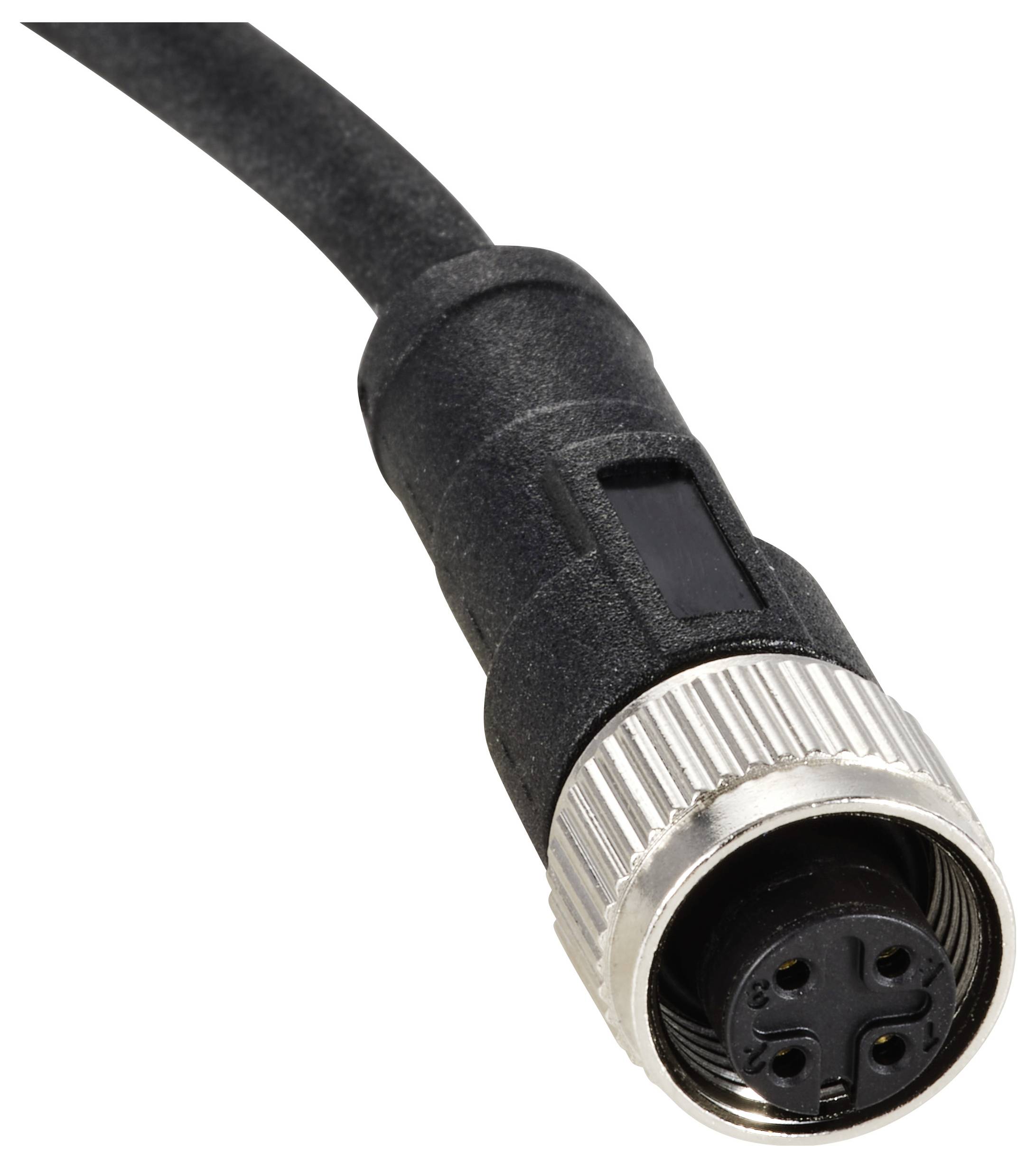 Egy fekete, hengeres csatlakozó négy érintkezővel egy kábel végén, valószínűleg elektronikai eszközökhöz.
