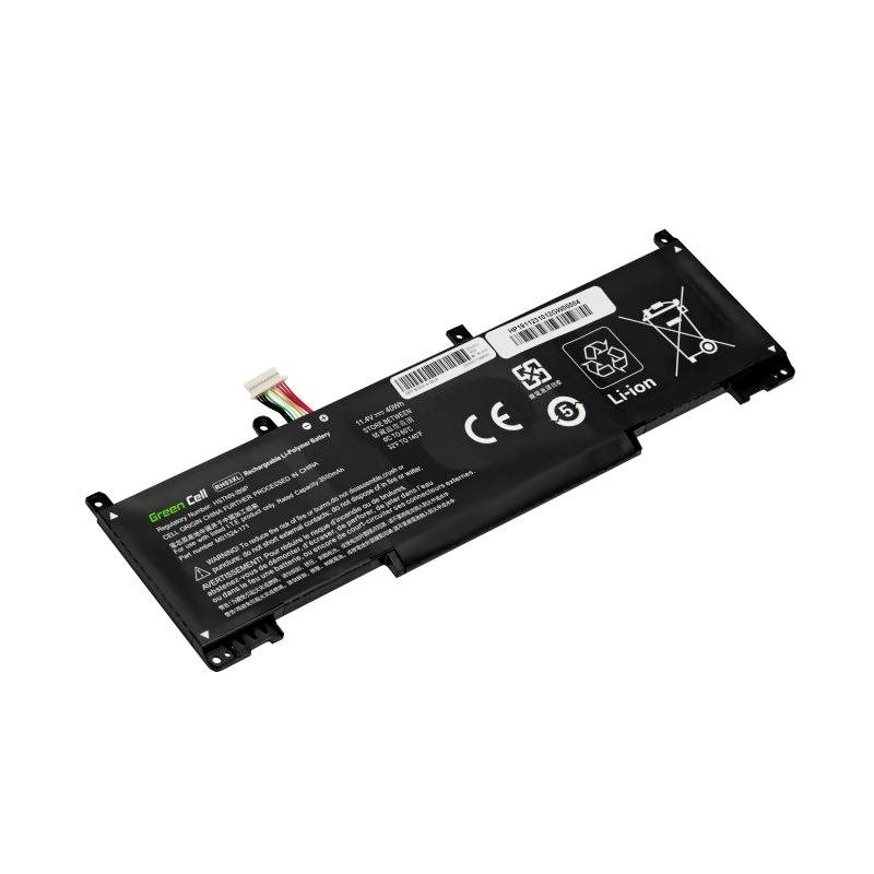 Laptop akkumulátor, téglalap alakú, fekete, különböző tanúsítási logókkal és csatlakozókábellel.