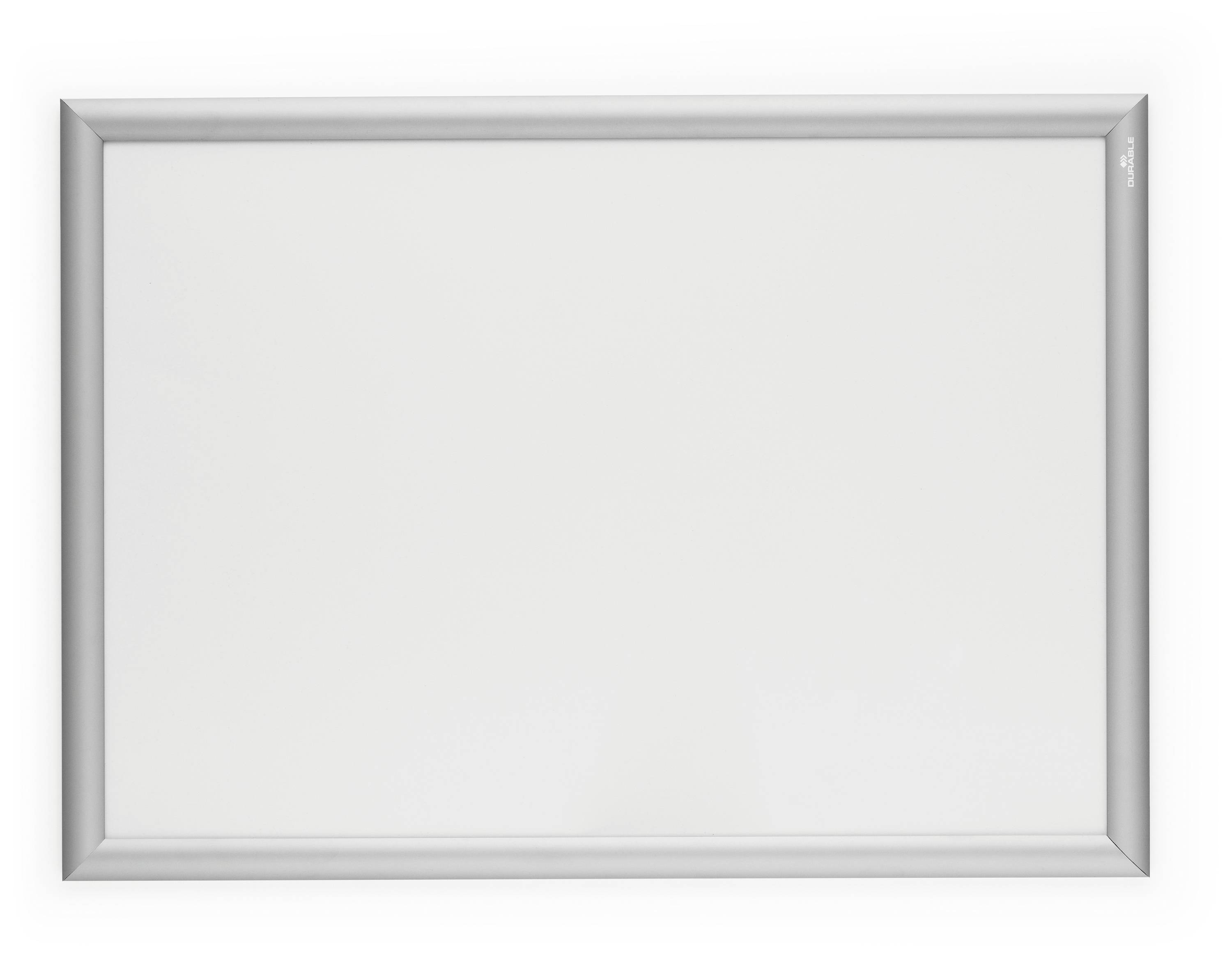 Fehér tábla ezüst kerettel.