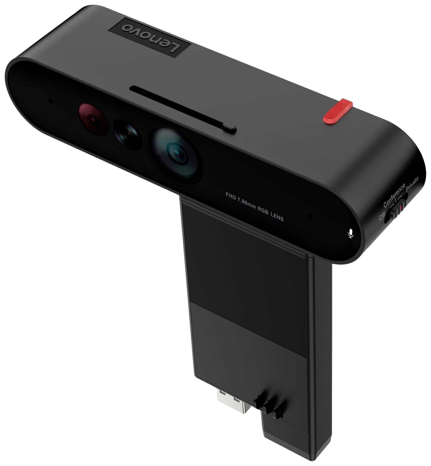 Egy fekete 3D-szkenner eszköz három lencsével és egy USB-csatlakozóval, amely számítógépekhez vagy táblagépekhez csatlakoztatható.