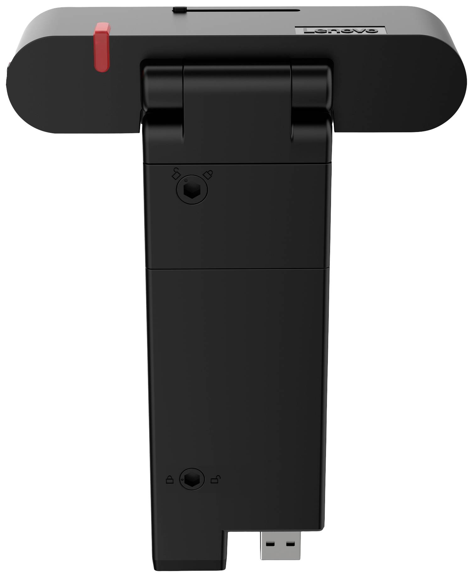 Fekete USB-eszköz hajlított csatlakozóval és piros kapcsolóval, valószínűleg elektronikus tartozék vagy adapter.