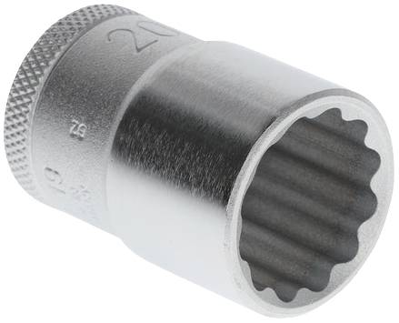 Fém dugókulcs 12 élű profilban, 20 mm méretben, kézi vagy gépi mechanikai munkákhoz.