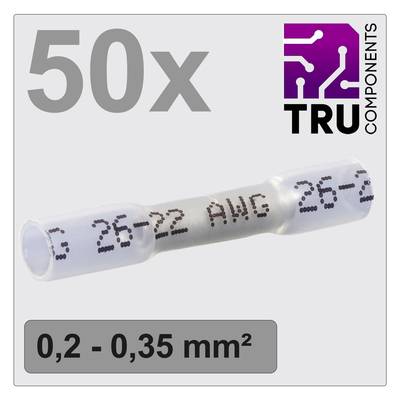 50 darab átlátszó TRU Components típusú érvéghüvely, alkalmas 0,2-0,35 mm² keresztmetszetű kábelek számára, szürke háttérben.