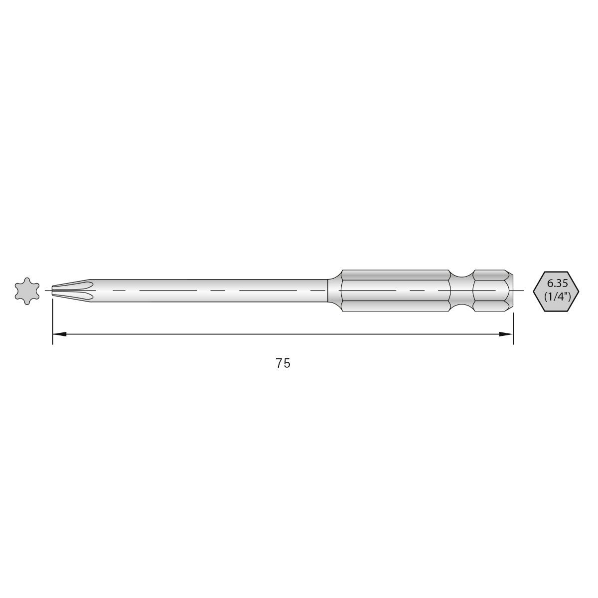 BERNSTEIN Tools for Electronics 6-TX09-75 Torx bit HRC acél Ötvözött E 6.3 6 db