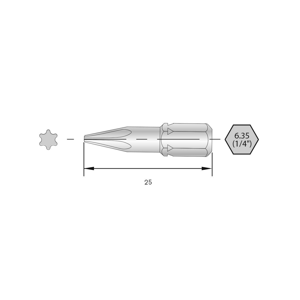 BERNSTEIN Tools for Electronics 6-TX20-25 Torx bit HRC acél Ötvözött C 6.3 6 db
