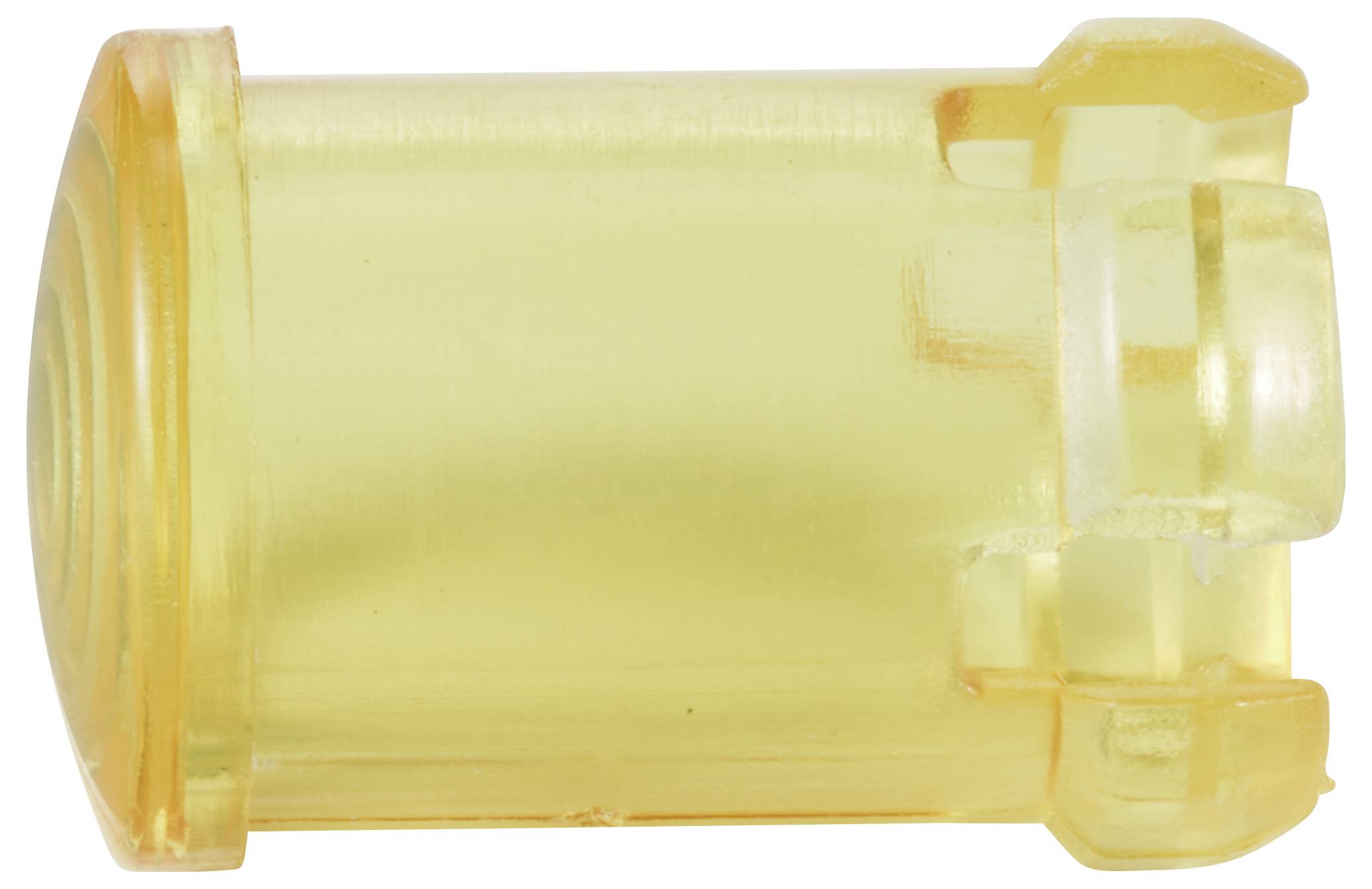 Egy sárga, hengeres alakú műanyag dugasz, amely valószínűleg mechanikai vagy ipari alkalmazásokhoz használatos lezárásként vagy védelemként.