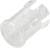 Fehér háttéren átlátszó műanyag csatlakozó. Elektronikai készülékek kábelkapcsolataihoz alkalmas.