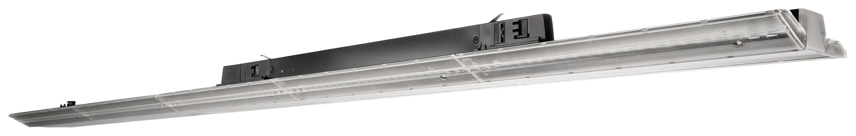 Fémes LED-lámpatest, nyújtott és téglalap alakú, rögzítőelemekkel a felső oldalán.