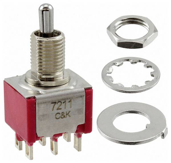 C & K Switches  7211MHZQE  Toggle Switch 7000 Series    120 V/AC, 28 V/DC  5 A  2 x BE/BE/BE      1 db  ömlesztett