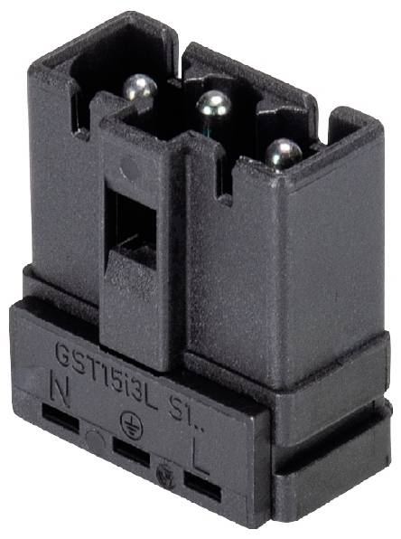 Egy fekete elektromos hárompólusú csatlakozó, amelyen a 'GST15i3L' felirat szerepel.