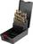 Többféle méretű fúrógép-készlet fekete műanyag dobozban, rekeszekkel ellátva. A doboz nyitva van, és számok jelölik a fúrógépek méreteit.